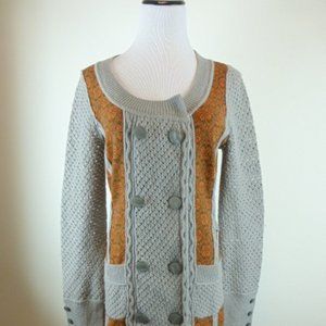 LIAMOLLY Anthropologie WOOL gray orange double breasted CARDIGAN SWEATER COAT S